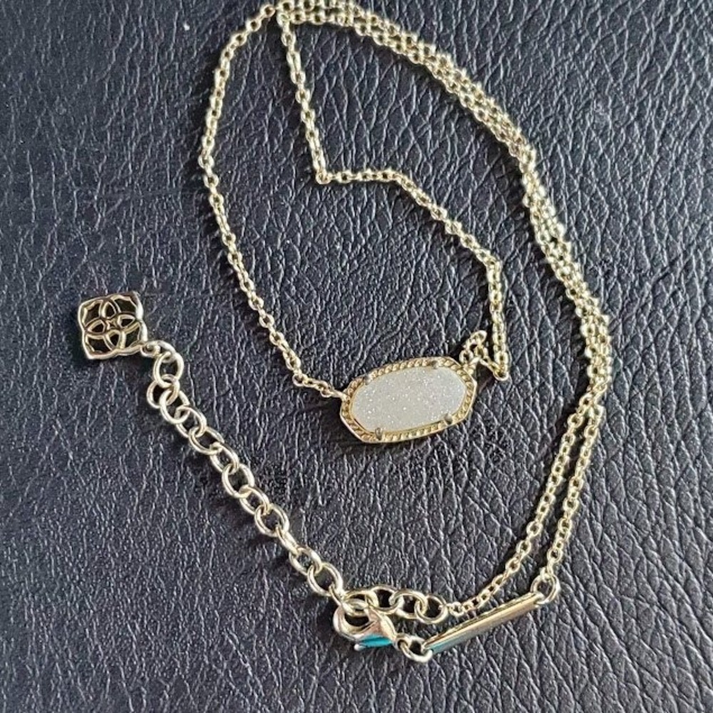 Kendra Scott Elisa Pendant Necklace Gold Tone Iridescent White Drusy Stone
